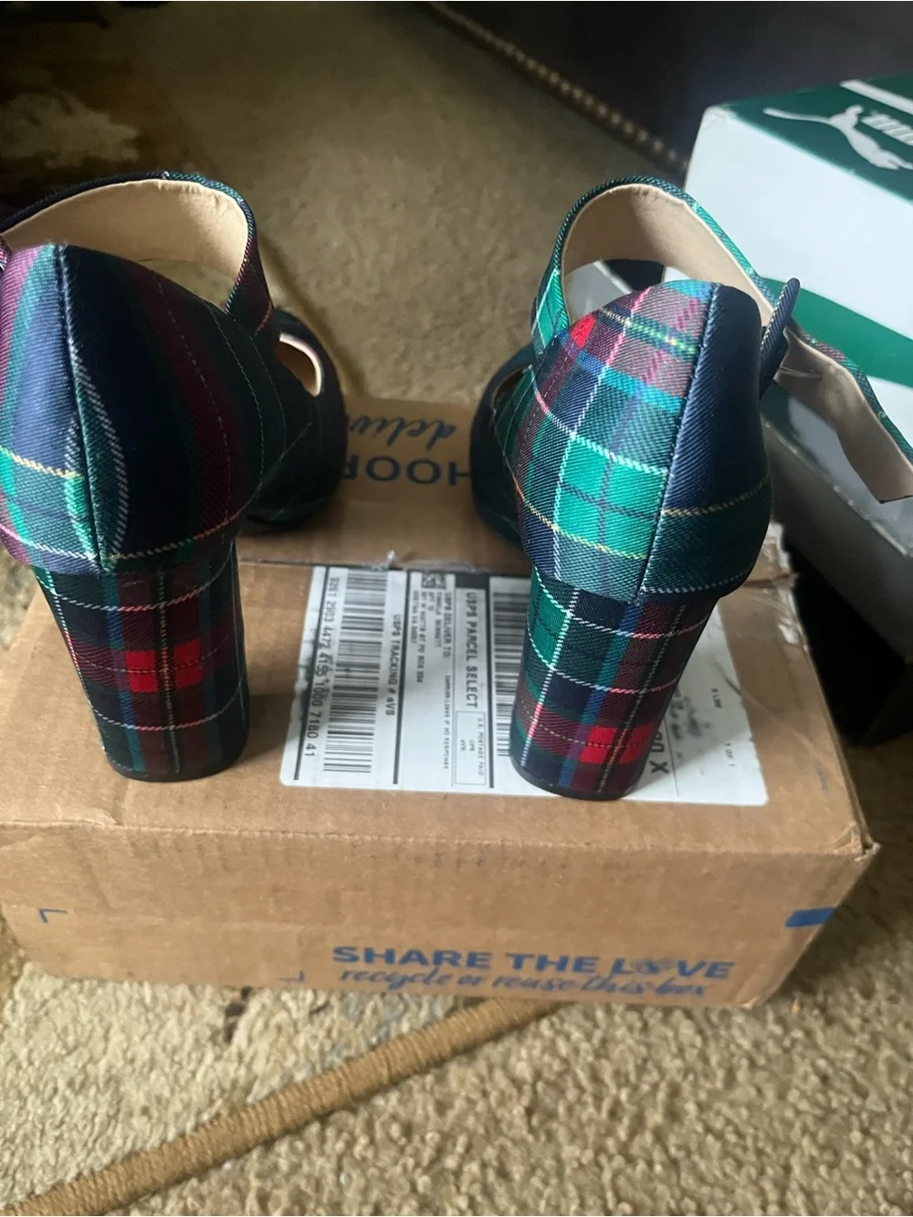 Plaid Mary Jane Pumps - Green/Navy Tartan